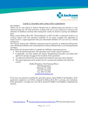 Fillable Online Clinical Training Affiliation Agreement Between Fax