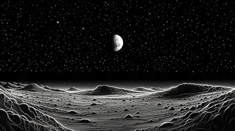 Premium Photo | Moon surface black and white line drawing black sky AI ...