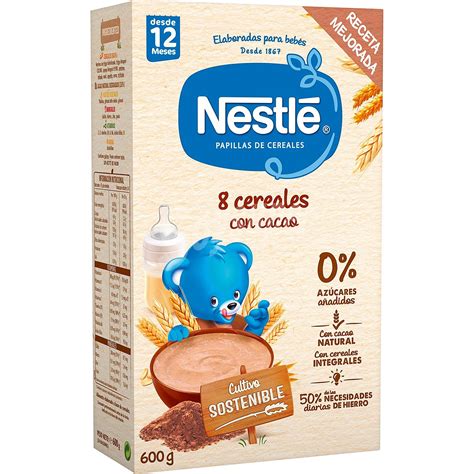 Nestlé Papilla 8 cereales con cacao natural 0 azúcares añadidos desde