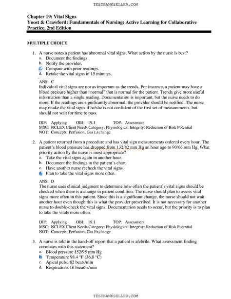 19 Nsg 3130 Test Bank TESTBANKSELLER Chapter 19 Vital Signs Yoost