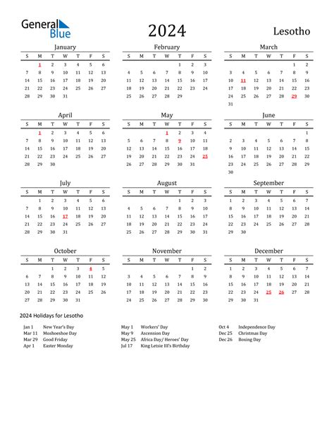 2023 Lesotho Calendar With Holidays Riset