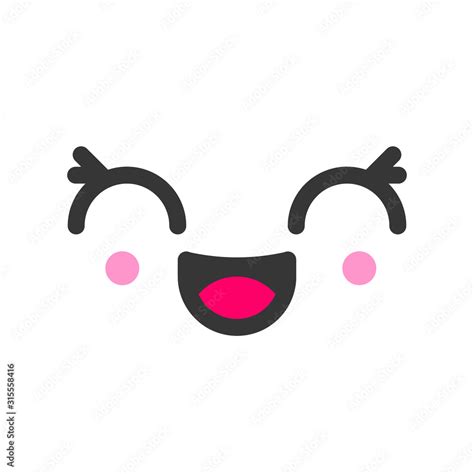 Excited kawaii cute emotion face, emoticon vector icon. Characters and ...