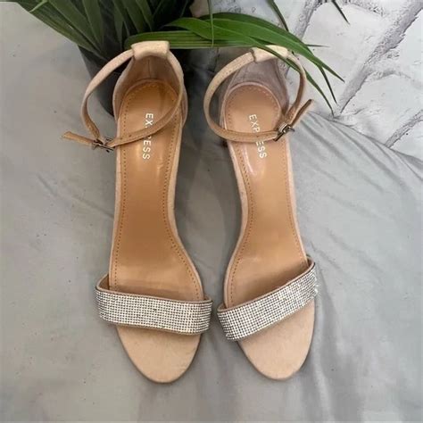 Express Shoes Express Nude Ankle Rhinestone Strap Heels Poshmark