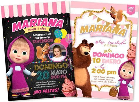 Masha Y El Oso Kit Imprimible Invitaciones De Cumplea Os Fa Hot Sex