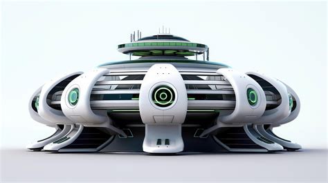 3D futuristic sci-fi white green city architecture with organic