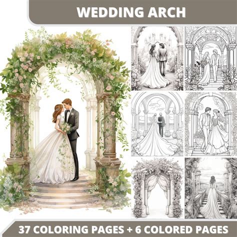 37 Wedding Arch Coloring Pages 6 Colored Images Cover Etsy