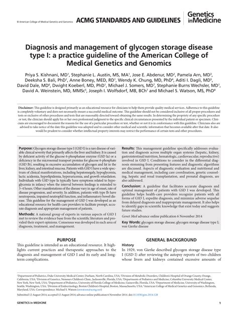 PDF Diagnosis And Management Of Glycogen Storage Disease Type I A