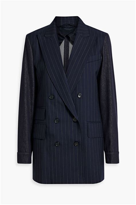 Max Mara Denim Paneled Pinstriped Wool Twill Blazer The Outnet