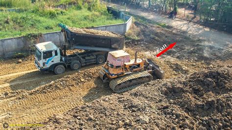 New Road Construction Build In Villge Technique Dozer Operator Pushing