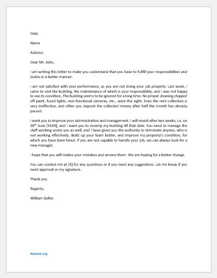 Responsibility Letter Sample