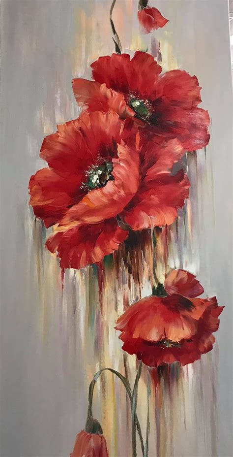 Long Vertical Painting Large Abstract Flowers Wall Art Work Canvas