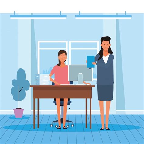 Premium Vector Cartoon Business Women Working In The Office