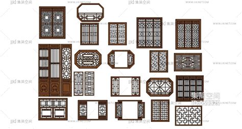 55中式花格屏风雕花窗户景观窗窗户隔断屏风花窗su草图模型下载 【集简空间】「每日更新」
