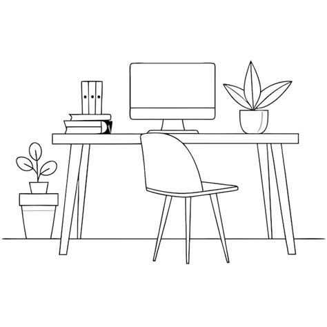 Un Dibujo En Blanco Y Negro De Un Monitor De Computadora Y Una Planta