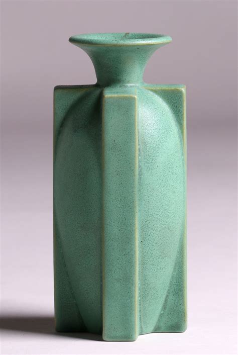 Larger Teco Pottery Four Buttress Flared Matte Green Vase California