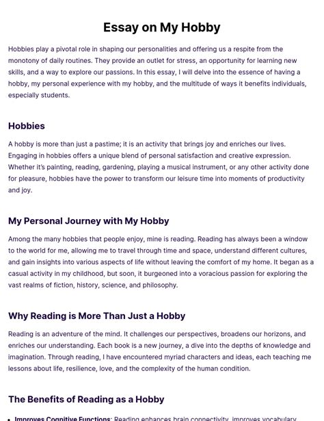 Essay on My Hobby [Edit & Download], Pdf