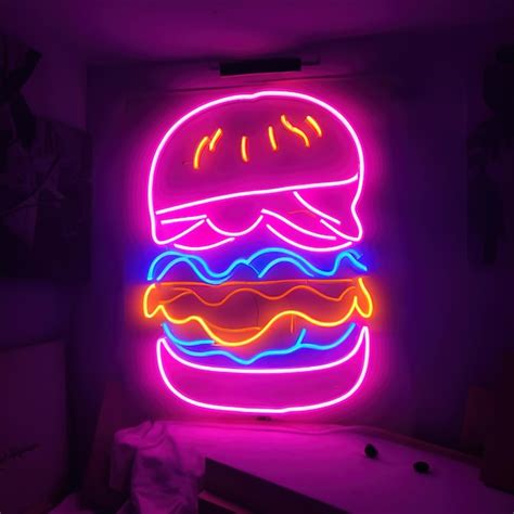 Premium Photo Burger Hamburger Retro Neon Sign Bright Electric Light