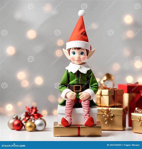 Ai Generated Christmas Elf Sitting On Gift Box Stock Illustration