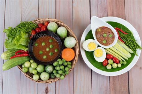 Chili Paste Paste In A Bowl With Eggplant Carrots Chili Cucumbers In