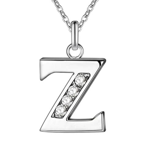 Letter Z bling zircon sterling silver jewelry Necklace New Sale silver ...