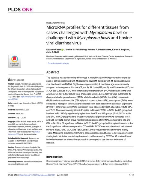 Pdf Microrna Profiles For Different Tissues From Calves Challenged