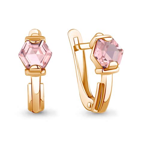 Серьги из золочёного серебра AQUAMARINE А45001190-п с морганитом ...