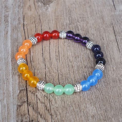 Handmade Beaded Strand Seven Chakra Bracelet Mixed Stone Prayer Mala