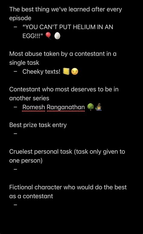 Taskmaster Superlatives! Next up, “Best Prize Task Entry!” : r/taskmaster