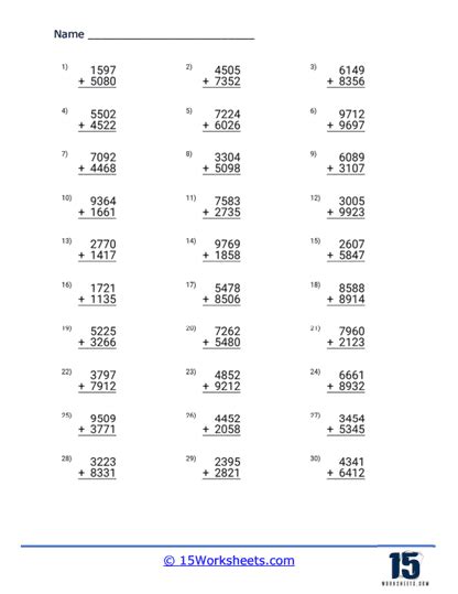 Four Digit Addition Worksheets 15