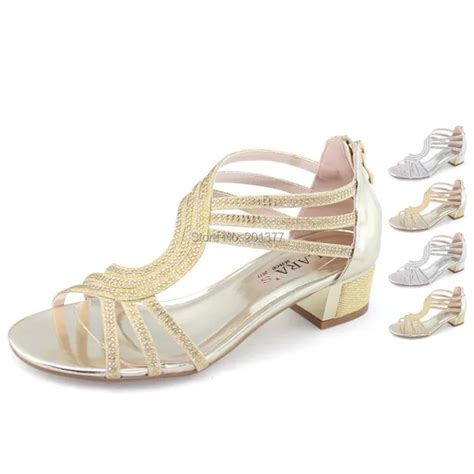 Laras Ladies Womens Medium Kitten Low Heels Sandals Wedding Bridal Dress Shoes Silver Gold