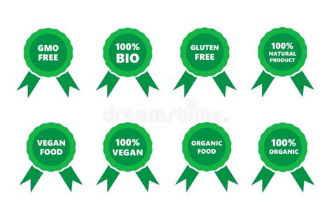 Set Of Vegan And Organic Food Labels And Badges Natural Product