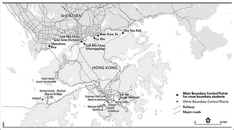 Map of the Shenzhen-Hong Kong boundary and ports. | Download Scientific ...