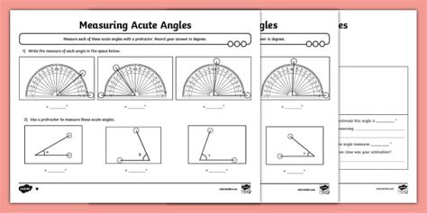 Measuring Acute Angles With A Protractor Differentiated Activity Sheets For