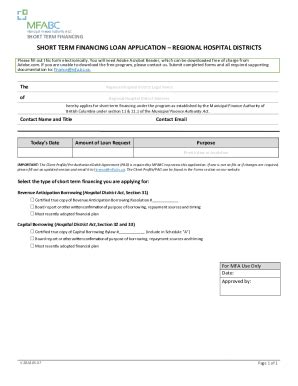 Fillable Online SHORT TERM FINANCING LOAN APPLICATION Fax Email Print