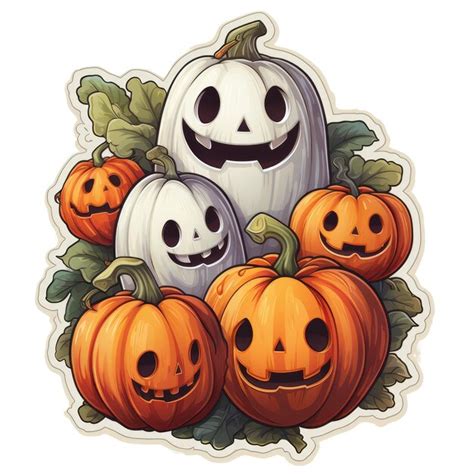 Premium Ai Image Ghost Pumpkins Smile Vector Sticker Halloween Cute