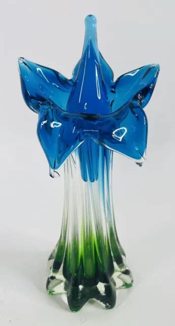 VINTAGE MURANO JACK In Pulpit Hand Blown Art Glass Vase Blue Green 9