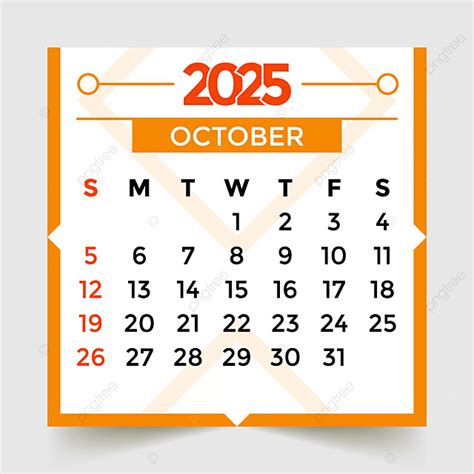 October Month 2025 Calendar Orange Vector Template Download on Pngtree