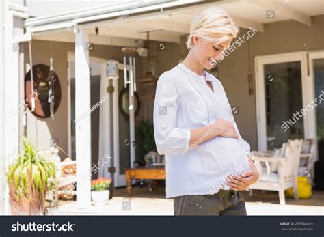 Smiling Blonde Pregnant Handon Hi Belly Stock Photo Edit Now 287948849