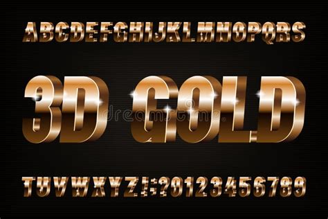 D Gold Alphabet Font Golden Effect Letters And Numbers Stock Vector