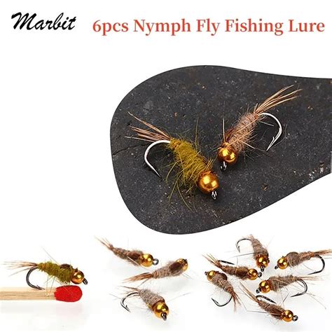 6PCS Brass Bead Head Hare S Ear Nymph Trout Fly Fishing Lure Baits