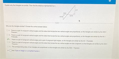 Solved Explain Why The Triangles Are Similar Then Find The Distance