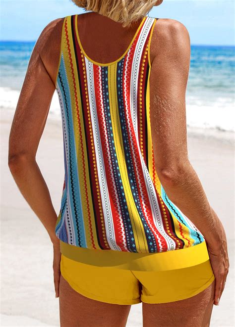 Patchwork Multi Stripe Print Tankini Set Modlily Usd