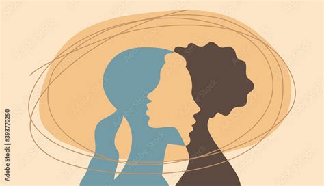 Two Women Hugging Each Other White And Black Girls Silhouettes In