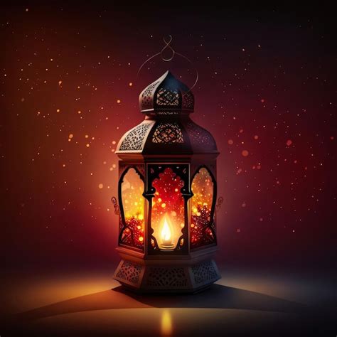 Premium Photo Burning Gold Decorated Lantern On A Red Background