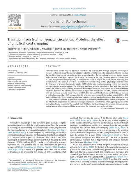 PDF Transition From Fetal To Neonatal Circulation Modeling The