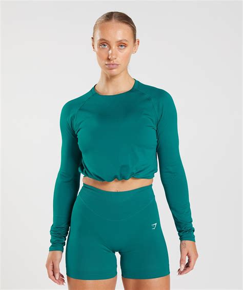 Gymshark Sweat Seamless Long Sleeve Crop Top Rich Teal Gymshark