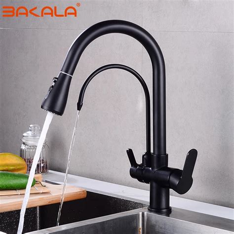 Golden Black Chrome Kithcen Purified Faucet Pull Out Water Filter Tap