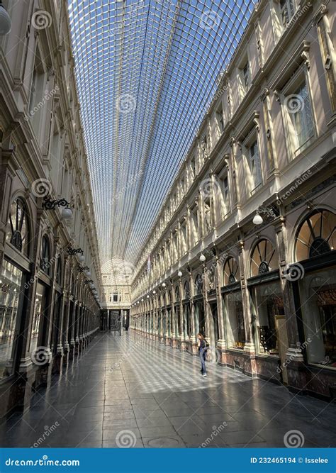 Brussels, Belgium, April 25, 2020 - One People Walking Alone Inside the