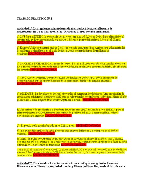 Trabajo Practico Nro 1 TRABAJO PRÁCTICO N 1 Actividad 1º Las