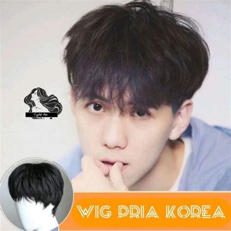 Jual Wig Pria Korea Poni Panjang Warna Hitam Natural Rambut Palsu Korea